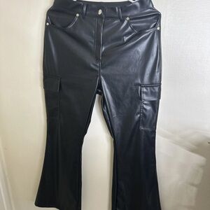 Black Faux Leather Flared Pants